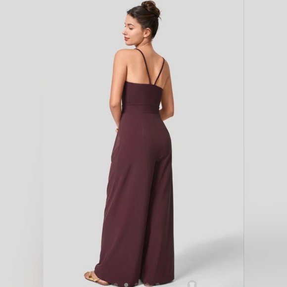 NWT Halara Breezeful Backless side invisible zipper pockets wideleg jumpsuit med - Picture 2 of 16